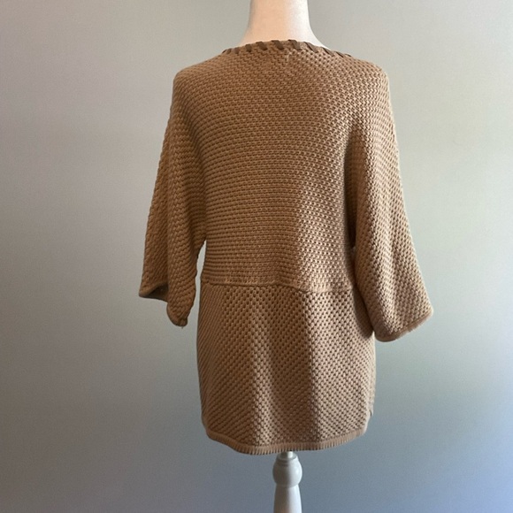 Ruby Rd Lg Cotton/Acrylic Blend Taupe 1 Button Crochet Sweater Faux Suede Trim - Picture 16 of 16